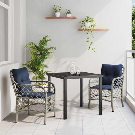 vidaXL Garten Essgruppe mit Kissen 3 pcs Grau und Schwarz Rattan (1/5)