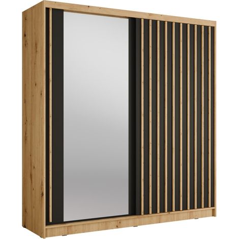 Schwebetürenschrank KAZU 2 mit Spiegel in Eichen- und Graphitgrau 205 cm