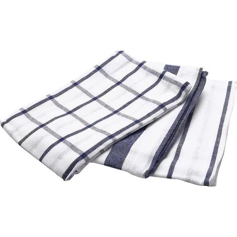 Lot de 3 bleu blanc Plaid Striped Tea serviette torchon de cuisine Napkin table chiffon coton tissé tissu (1/5)