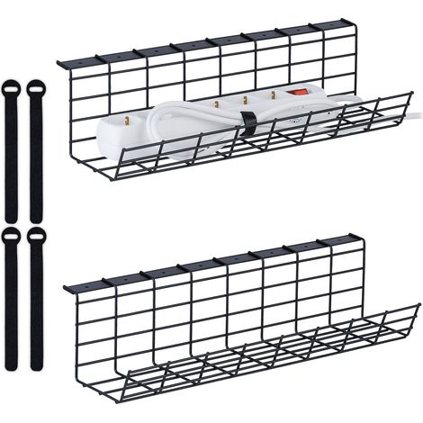 Relaxdays Canalina Passacavi, Set da 2, Cabler Management con Fascette Stringicavo Riutilizzabili, 11 x 43 x 14 cm, Nero