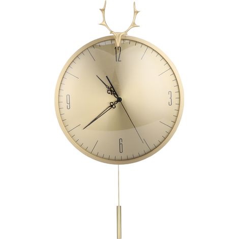 Horloge murale en laiton tête de cerf pour salon bureau maison, pendule décorative simple, style rustique, accroche murale (1/5)