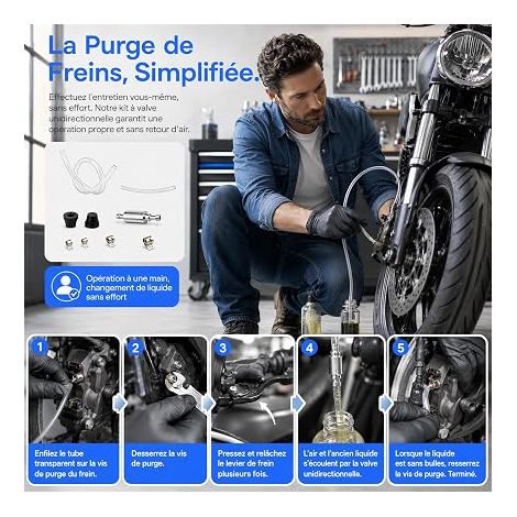 Kit Purge Frein Moto Auto – Valve Anti-Retour Tuyau – Pièces (1/4)