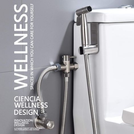 Bidet-Sprühset aus Edelstahl mit 3-Wege-Toilettenventil (3/8"-12/17") und 1,2 m langem Duschschlauch (1/4)