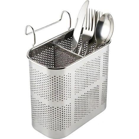 Porte-ustensiles de cuisine, 13,3 × 12,8 × 7,3 cm, acier inoxydable, égouttoir à baguettes à 2 compartiments, rangement pour couverts, cuisine
