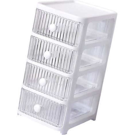 Boîte de rangement bureau transparente 4 couches en plastique multifonctionnelle (1/4)
