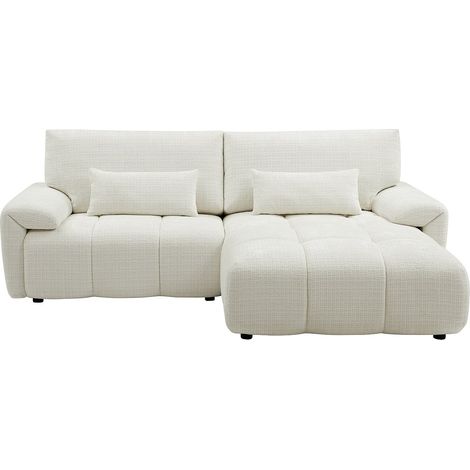Canapé d'angle droit en tissu chenille blanc cassé ANELKO (1/4)