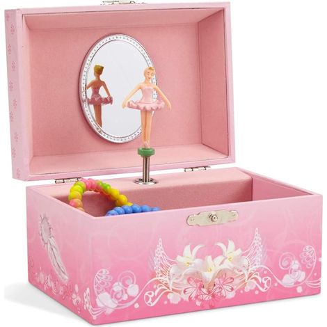 Schmuckkästchen mit Spieluhrmotiv, geeignet für Mädchen, mit drehender Ballerina, rosa Design – Melodie aus Schwanensee (1/5)