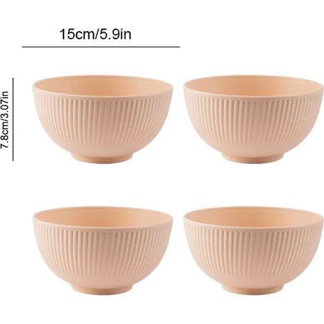 (Rose, ensemble de 4 pièces) Bols en paille de blé, contenants de qualité alimentaire, ustensiles de cuisine