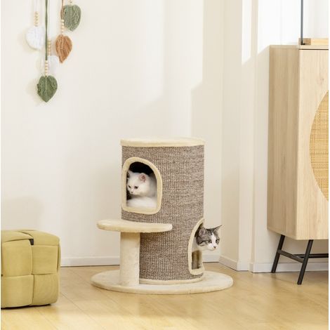 Tour à griffer pour chat 2 niveaux, 60 x 60 x 61 cm, beige et marron HAVRYA (1/5)