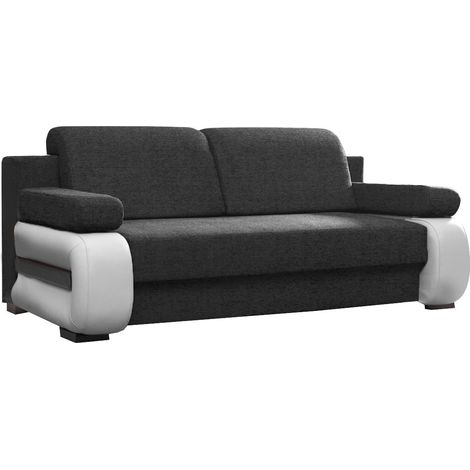 Canapé convertible 2 places tissu anthracite et simili cuir blanc Korina 202cm (1/5)