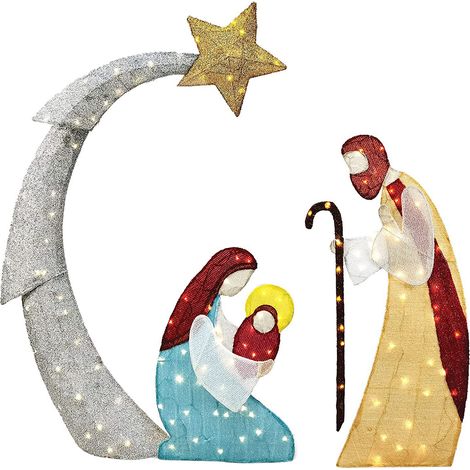 Décoration de Noël, d'Halloween et de Thanksgiving (tableau plat en fer + guirlande lumineuse), représentant une famille heureuse de trois personnes, à fixer au sol ou à entretenir sur un poteau. Déco (1/2)
