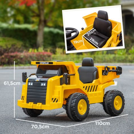 Pelleteuse électrique pour enfants, camion-benne Caterpillar, 3-5 km/h, avec télécommande, 3-6 ans, jaune (1/5)