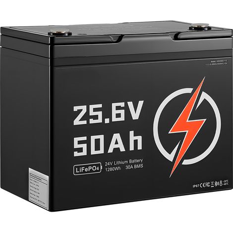 Mophorn Batterie Lithium-ion 24 V LiFePO4 50 Ah avec Bluetooth, BMS 30 A Intégré, Rechargeable, Décharge Profonde, Protection Contre le Froid, 4000 Cycles, 1280 Wh, Idéale pour Camping-car (1/5)