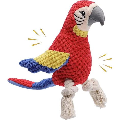 Un perroquet en peluche qui couine, adapté aux chiens et aux chiots de tous âges, offrant un divertissement interactif. (1/5)