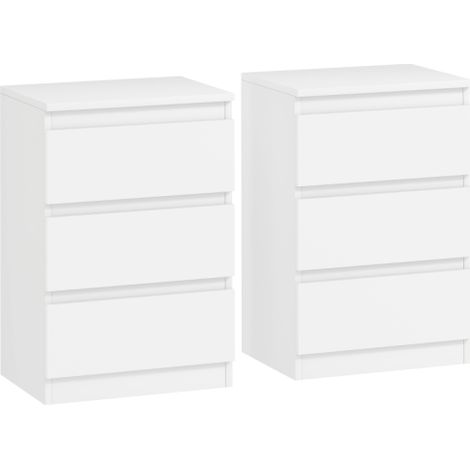 Table de chevet à trois tiroirs (lot de 2) — convient pour la chambre ou le salon — blanc. (1/5)