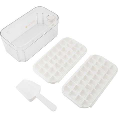 Vassoio per cubetti di ghiaccio a 64 scomparti, set da 2, contenitore per alimenti, coperchio trasparente, silicone morbido, facile da sformare, PP per uso alimentare senza BPA, bianco (1/5)