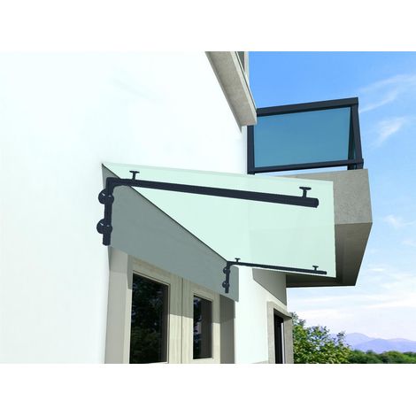 Glaswerk Westfalen - (L) 120x90 cm Milchglas Glasvordach inkl. Halter RAL7016 (1/5)