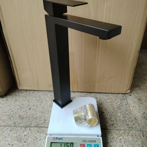 Cross-border 304 stainless steel square faucet for hot and cold water in bathroom sinks, washbasins, and handwashing basins - black square tall style