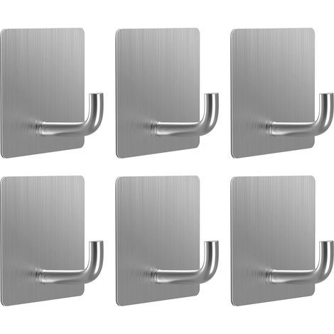 Lntyq Crochet Adhesif Mural, Set de 6 Porte Manteau Mural sans Percage, Patere Salle de Bain en Acier Inoxydable, Résistant à l'Eau et Antirouille, Design Élégant et Moderne(Argent) (1/5)