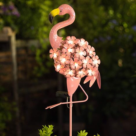 Solar Garden Lights, Outdoor Wood and Metal Flamingo Pathway Lights, Lawn, Patio or Yard with Waterproof Warm White LED