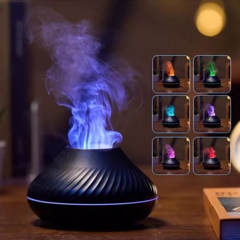 Luftbefeuchter, 3D-Luftbefeuchter mit farbenfroher Flamme, USB-Luftbefeuchter, Aromatherapie-Diffusor für Auto, tragbar für Schlafzimmer/Zuhause, Schwarz (1/4)