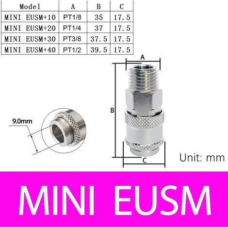 (MINI EUSM-10) Raccord rapide pneumatique mini EU, laiton nickelé, connecteur à dégagement rapide pour tuyau, compresseur d'air, raccord rapide pour équipement médical (1/5)