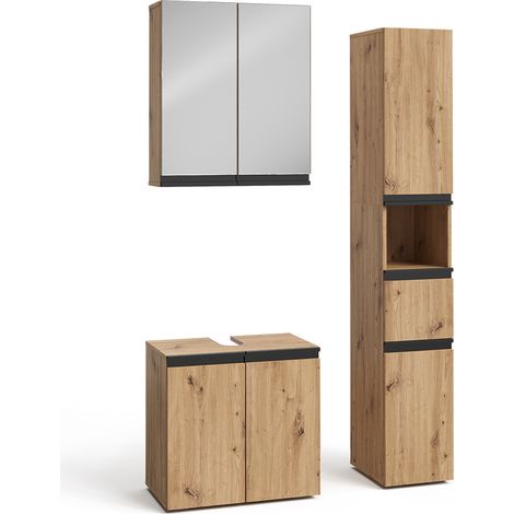 Juego de muebles de baño de 3 piezas Torren, Artesano, 3 partes, con unidad alta, Vicco (1/5)