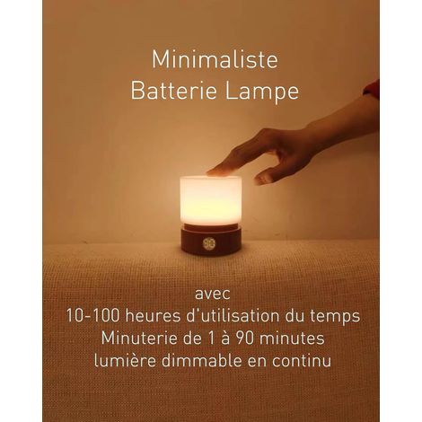 Veilleuse avec Minuterie, Petit lampe de Chevet de Table, LED Veilleuse Enfants, Veilleuse Bébé, Grain de Bois, Dimmable, Batterie, Rechargeable [Classe énergétique A] (1/5)