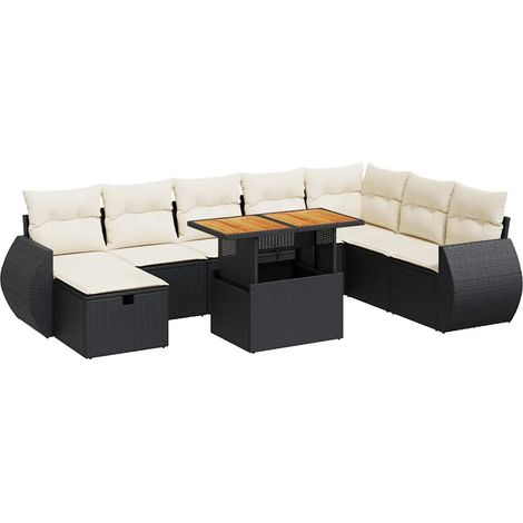 Maison Exclusive - 9-tlg. Garten-Sofagarnitur mit Kissen Schwarz