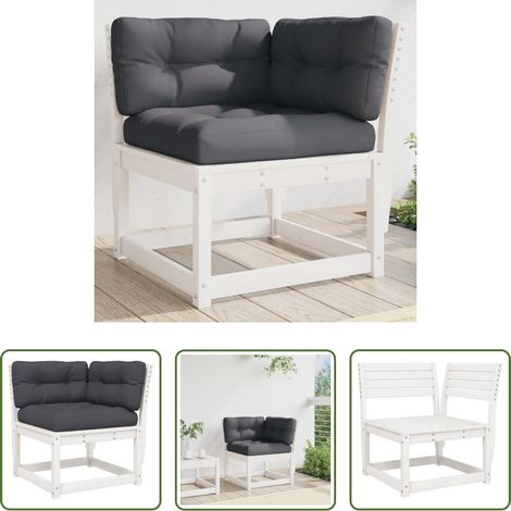 Holzsofa -  Garten-Ecksofa mit Kissen Weiß 73x73x78 cm Massivholz Kiefer (1/5)