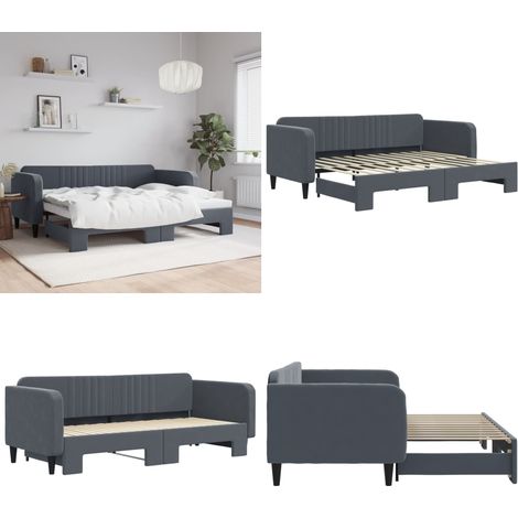 vidaXL Tagesbett Ausziehbar Dunkelgrau 90x200 cm Samt (1/5)