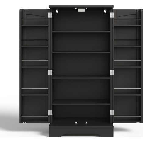 CAIziArmoire cuisine 120x60x40 cm LED capteur 2 portes étagères réglables noir (1/5)