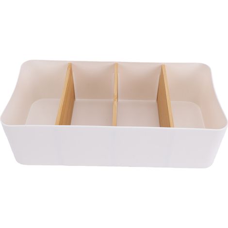 Boîte rangement bureau séparateurs amovibles 4 grilles fournitures et cosmétiques, blanc (1/5)