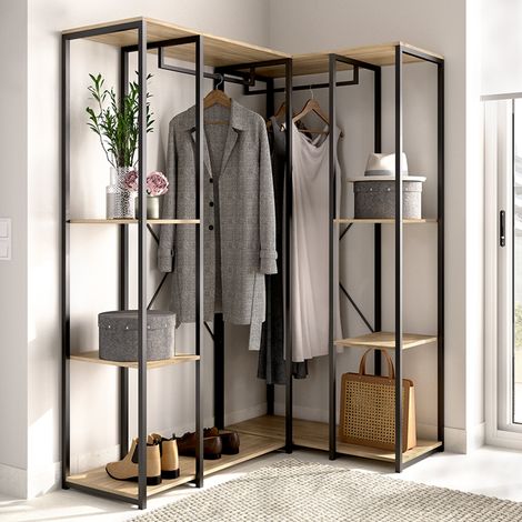 Großer Hollis-Kleiderschrank, Schlafzimmer-Schrank mit 5 Regalen, Kleiderstange, Schubladen, 130x167h cm Eiche Braun (1/3)