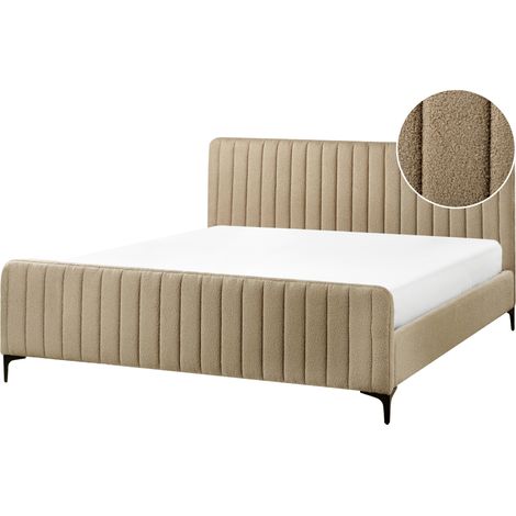 Cama con somier de bouclé con cabecero acolchado patas de metal gris pardo 180 x 200 cm Lunan (1/5)