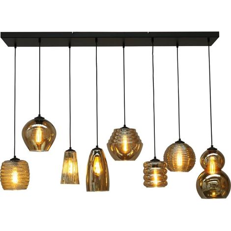 Suspension à 8 ampoules Quinto 8 noir avec verre fumé - 2261-05-130-25-8-05