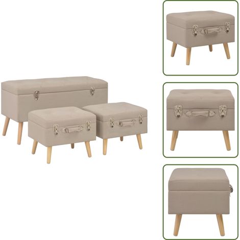 Tabourets de rangement lot de 3 Beige Tissu - Banc Coffre - Tabouret Rangements - Meubles Salon - Mobilier Salle À Manger - Chaise Tiroir (1/5)