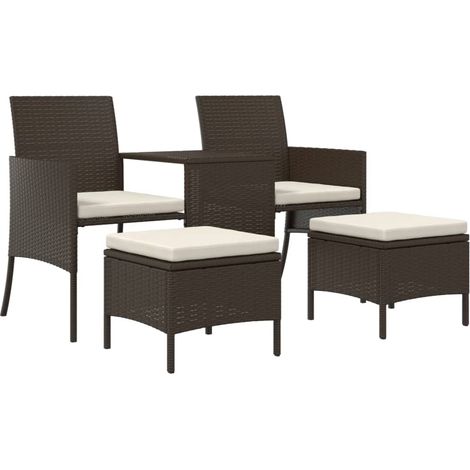 Maison Exclusive - Gartensofa 2-Sitzer mit Tisch und Hockern Brau