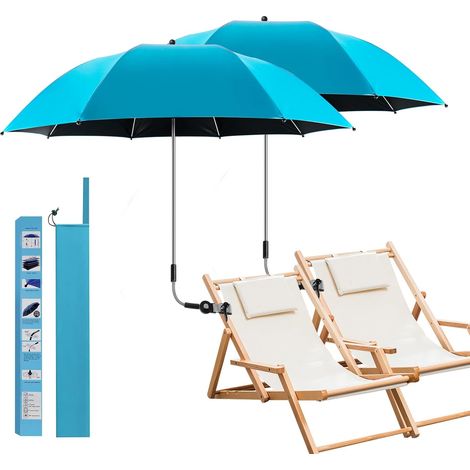 Set mit 2 Strandschirmen mit Universalklemme, UPF 50+, 360° verstellbar, tragbarer Schirm für Campingstühle, Rollstühle, Gartenstühle, Golfwagen und Balkone (1/5)