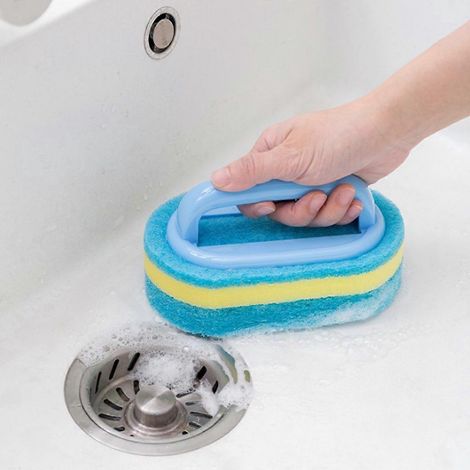 Brosse de nettoyage avec manche, éponge nettoyante, chiffonnette, outil de nettoyage de carrelage, brosses de nettoyage pour la maison, la cuisine, l'évier, la salle de bain, les murs, accessoire de n (1/4)