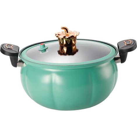 Autocuiseur en forme de citrouille, un nouveau modèle très apprécié pour un usage domestique, idéal pour les soupes, les ragoûts et les cuisinières à gaz. 28 cm, couleur verte. (1/5)