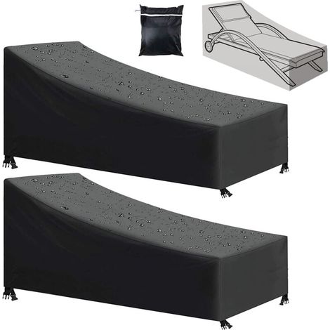 2-teiliger Gartenliegestuhlbezug, wasserdicht, winddicht, UV-beständig, 210D Oxford-Gewebe, schwarz (210x75x80/40 cm)