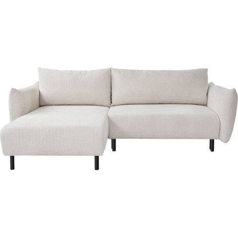 ALIX - Canapé d'angle convertible tissu bouclette 4 places - Beige