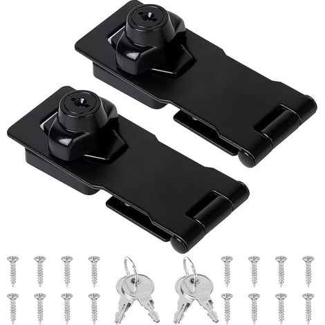 EXLECO 2X Loquet Porte con Verrou Cadenas et Loquets Exterieur Verrou Porte Interieure Moraillons de Verrouillage Inox Loquet Serrure à clé Fermeture de Placard Hasp pour Tiroir Armoire Boîte Noir (1/5)