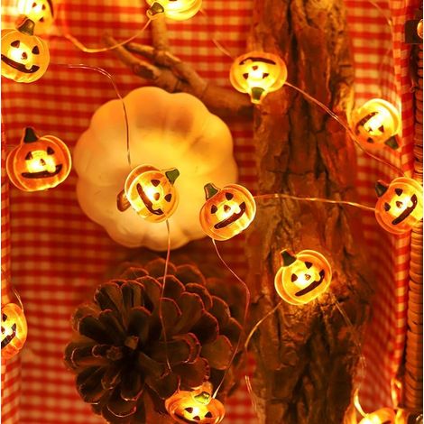 Guirlande lumineuse Halloween 2m, 20 LED citrouilles orange – alimentation par pile, pour jardin et décoration intérieur/extérieur (1/4)