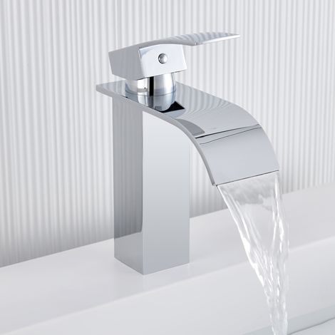 Auralum Max Robinet de Lavabo Cascade Chromé S, Robinetterie de Salle Bain avec l'Eau Froide/Chaude,Mitigeur Lavabo Inox 304 de Super Qualité (1/5)
