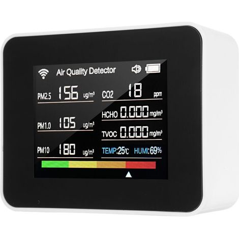 Compteur de qualité de l’air Tuya WiFi 13 en 1, moniteur intérieur détectant CO₂, TVOC, HCHO, PM2.5, PM1.0, PM10, humidité, température, date, heure, alarme, minuterie, chronomètre po (1/4)