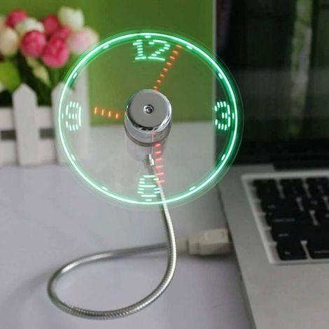 Mini Ventilateur Horloge USB Col de Cygne Flexible - Affection Heure LED pour PC Ordinateur Bureau (1/4)