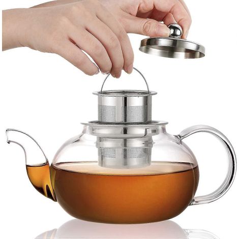 Théière en verre Hiware avec filtre à thé et couvercle en acier inoxydable, idéale pour la cuisson sur la cuisinière, le thé en vrac et les fleurs de thé, 975 ml (1/5)