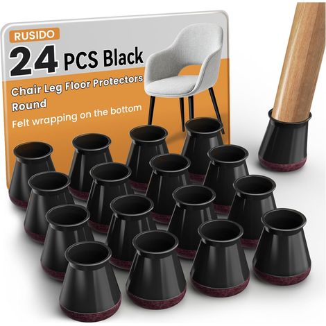 24 Piece Chair Leg Protectors Silicone Black (S Fit: 14-20 mm) (1/5)